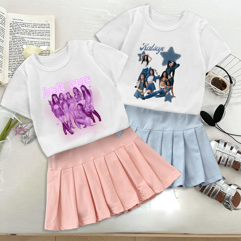 Women'S Fashion Kilt - Fashion K POP K-KATSEYE T-shirt Pleated