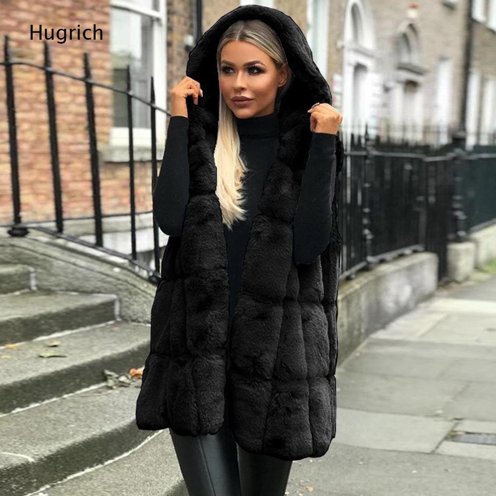 Women'S Fashion Gilet - Women Brown Faux Fur Hooded Vest