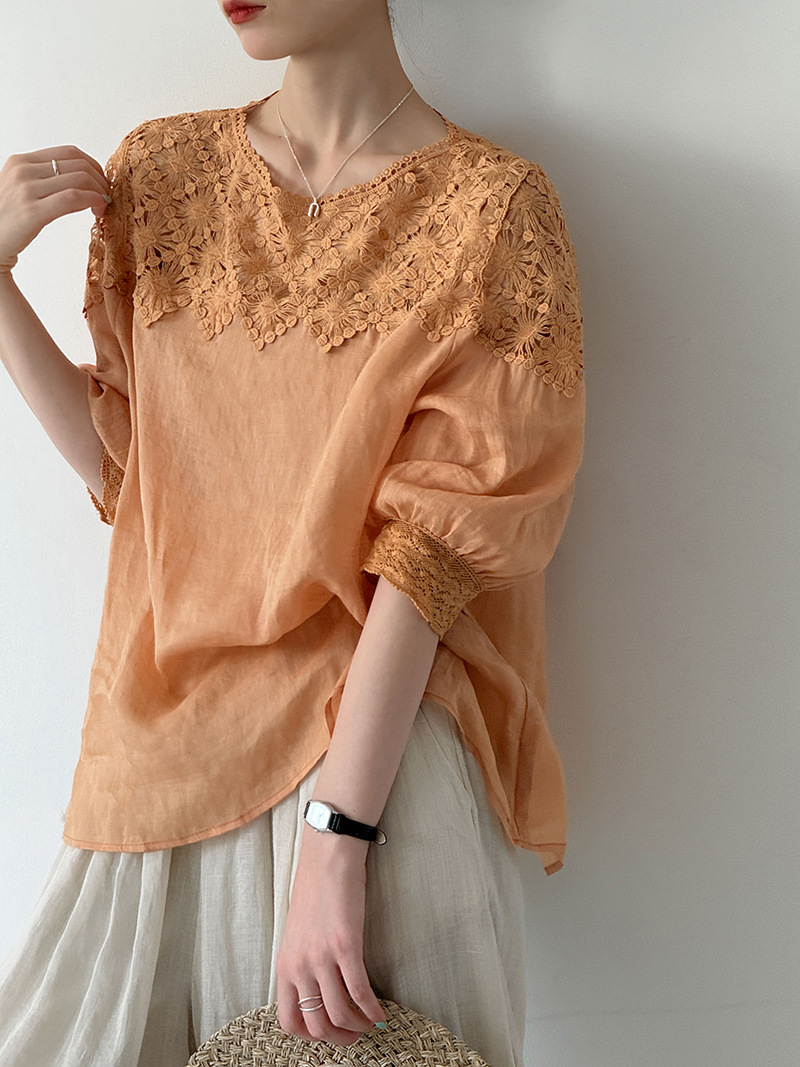 Women Fashion Blouse - 2026 Women Summer 100% Linen Blouses