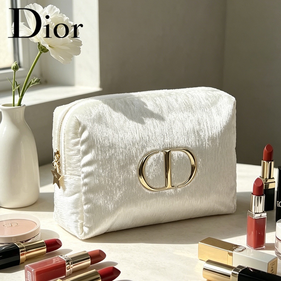 Women Fashion Logo Design - Dior’s Bag White Velvet Travel Cosmetic