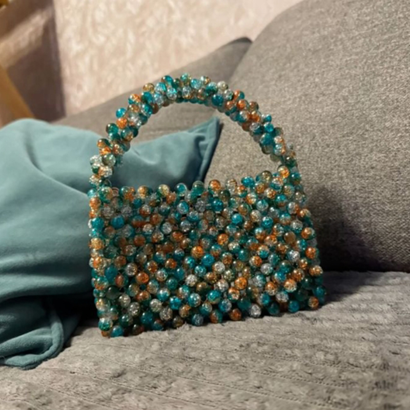 Women Fashion Logo Design - Green Colorful Acrylic Beaded Women's Bag