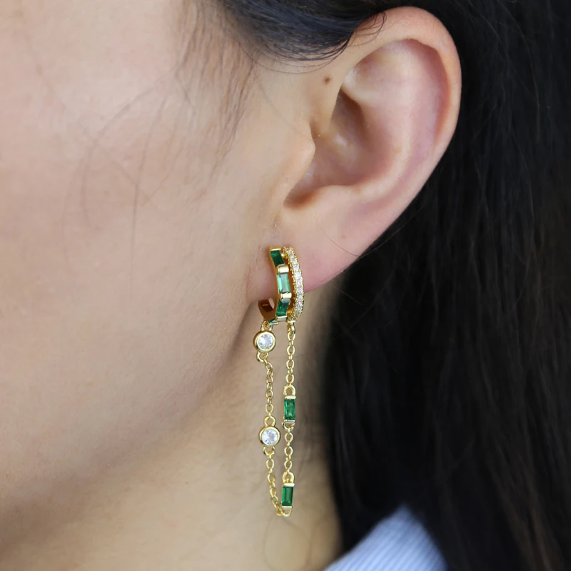 Women'S Fashion Petite - Gold Color Micro Pave Green White