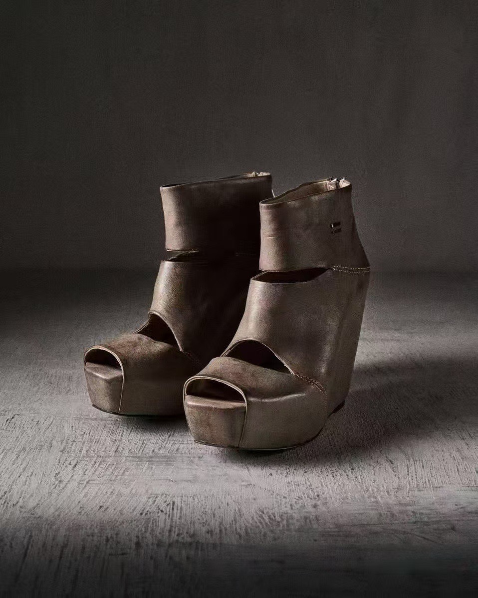 Women'S Fashion Leather Boots - Summer New Women's Vintage Grey Distress