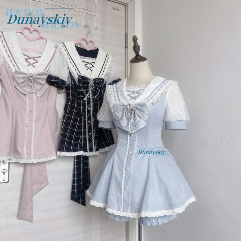 Women'S Fashion Kilt - Sailor Collar Dress Set Lace Bow