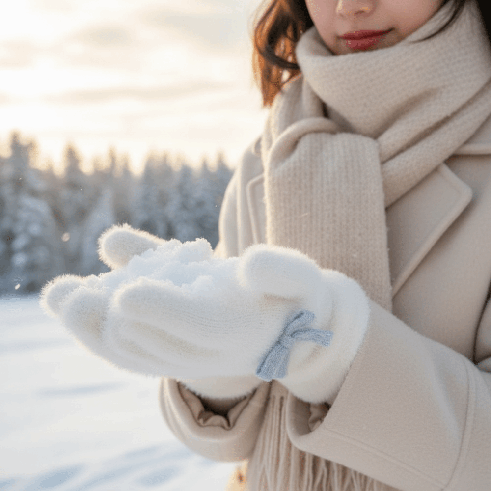Women Fashion Gloves - New Blue Bow Gloves Cold Proof