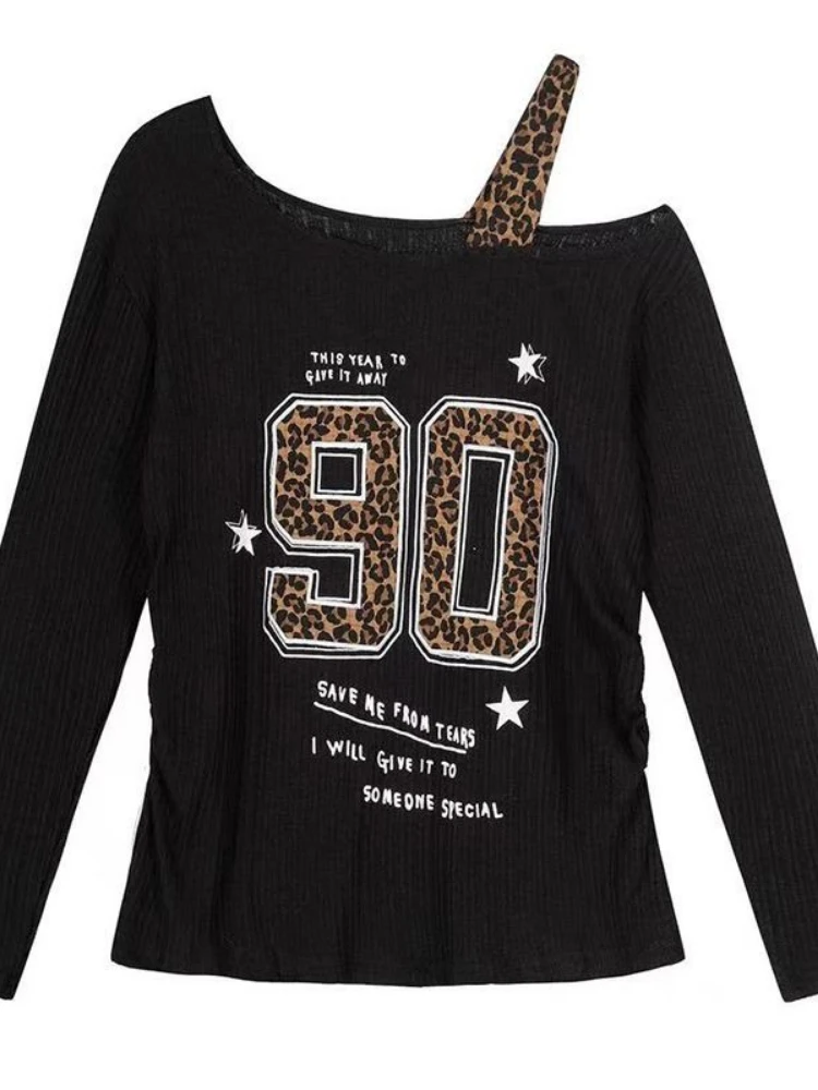 Women Top Fashion - Y2K Patchwork Leopard Print T-Shirt Women