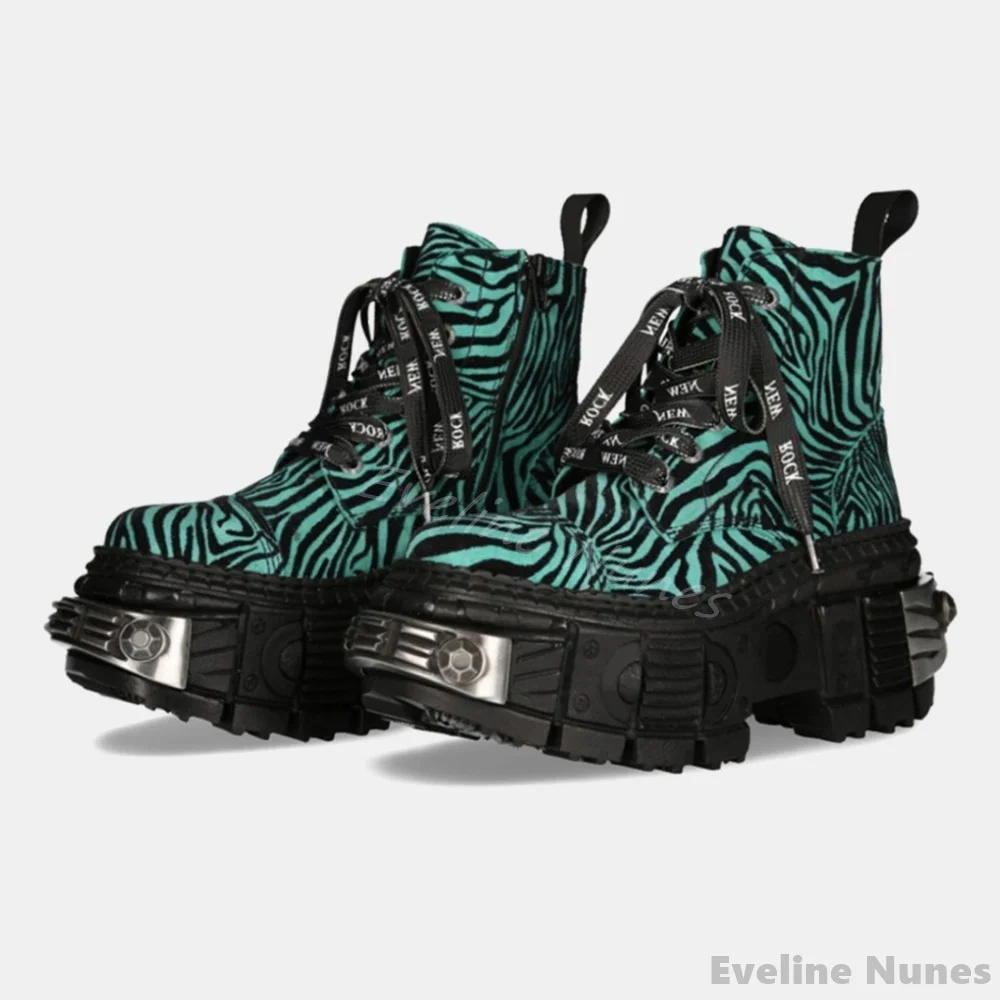 Women'S Fashion Leather Boots - Retro Contrast Color Leopard Print Punk