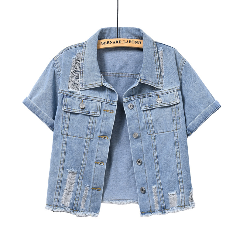 Women'S Fashion Jackets Amazon - Light-colored Short Denim Short-sleeved Jacket for