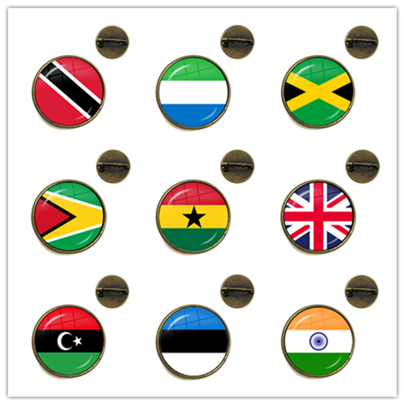 Women Fashion Uk - National Flag Brooches Trinidad,Sierra leone,Jamaica,Guyana,Ghana,UK,Libya,Estonia,India Glass