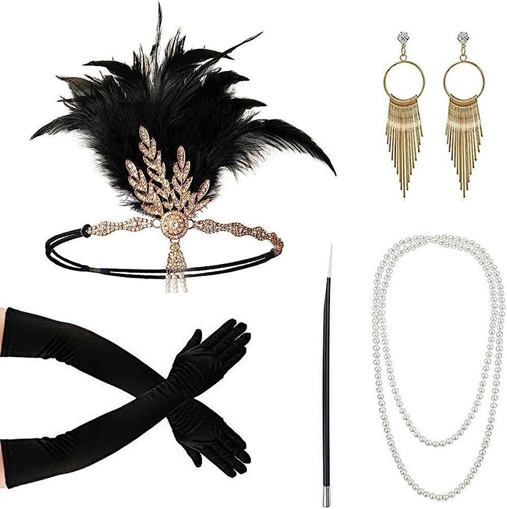 Women Fashion Gloves - PESENAR 1920s Fashion Flapper Headband Cigarette
