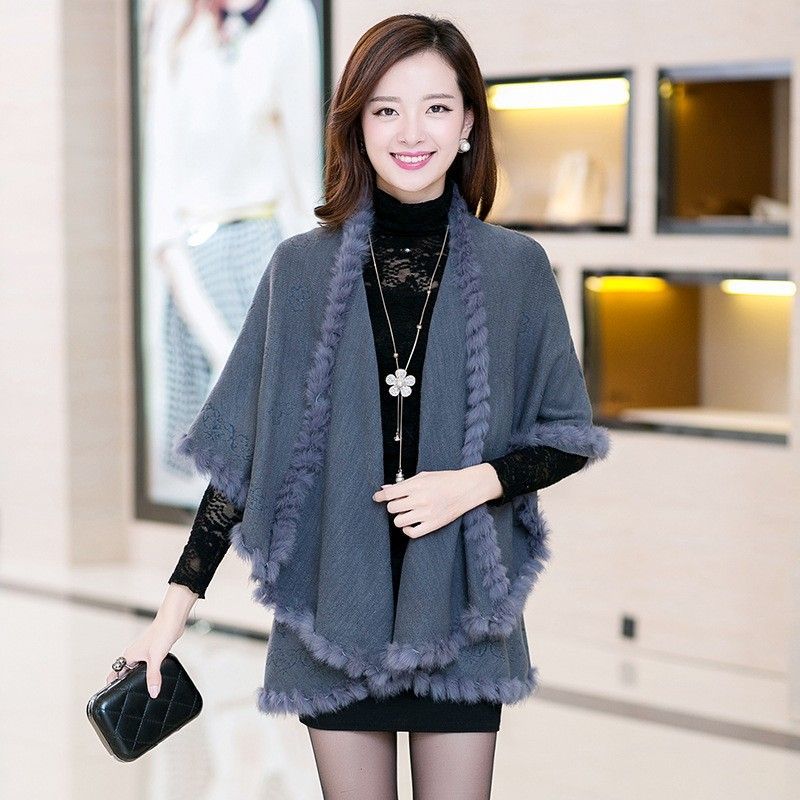 Women'S Fashion Layering - Real Rabbit Warm Spring Shawl Knitted