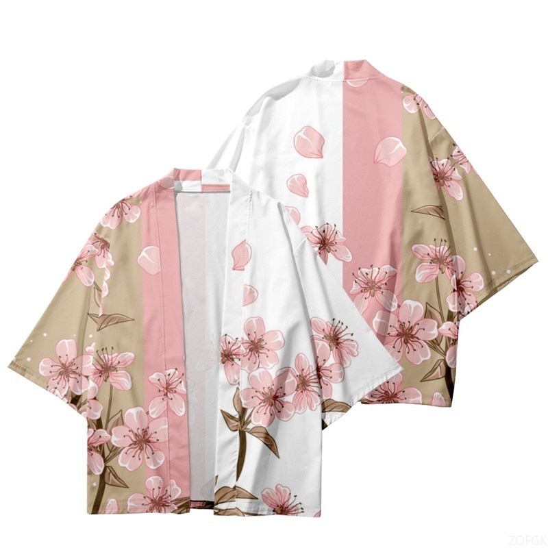 Women Fashion Blouse - Summer Women Flower Print Kimono Men