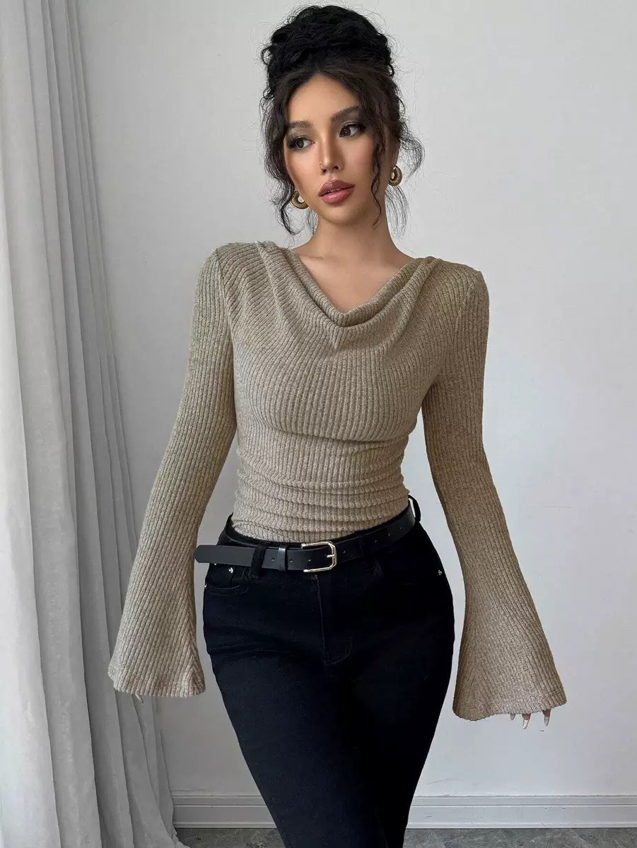 Women Fashion Blouse - Women Blouse Off Shoulder Cowl Neck