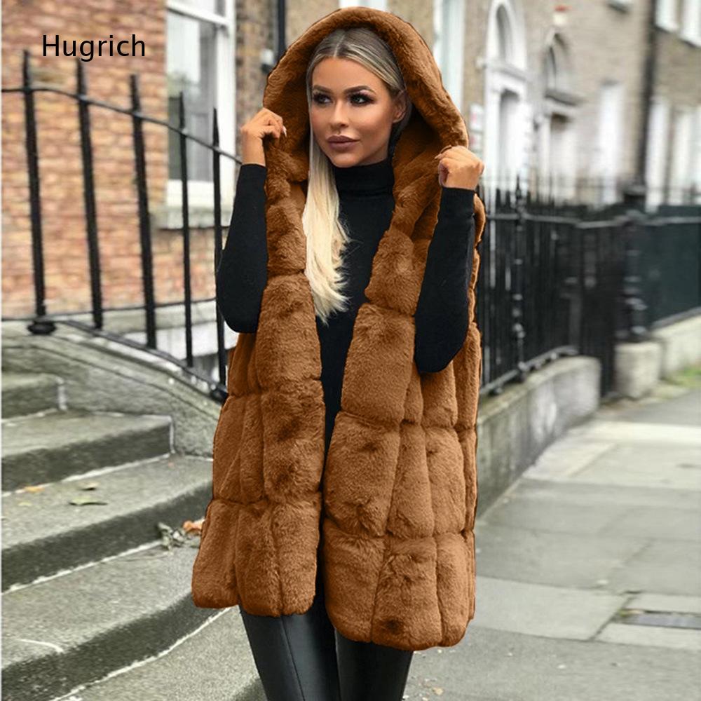 Women Brown Faux Fur Hooded Ve - Women'S Fashion Gilet 评论和价格
