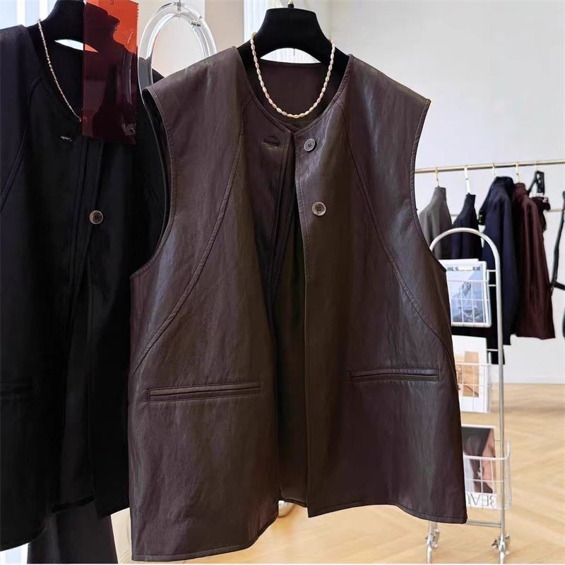 Black Leather Sleeveless Jacke - Women'S Fashion Petite 评论和价格