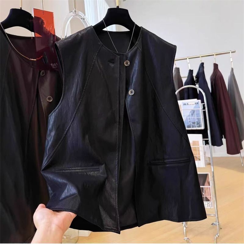 Black Leather Sleeveless Jacke - Women'S Fashion Petite 评论和价格