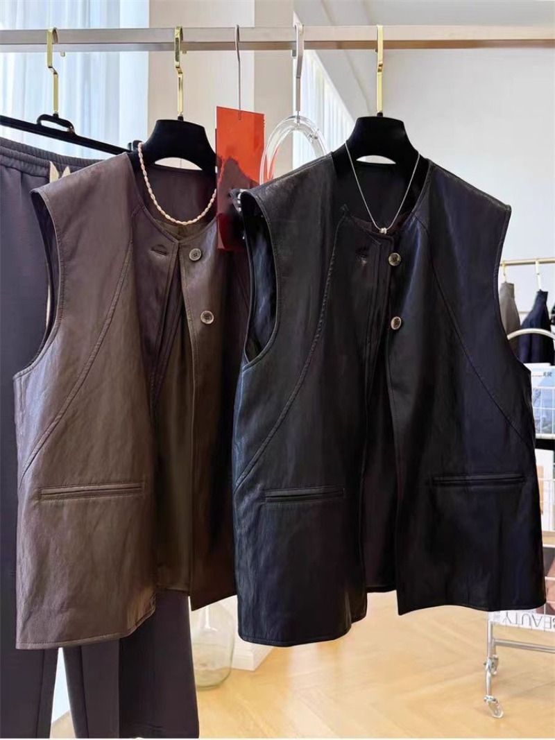 Black Leather Sleeveless Jacke - Women'S Fashion Petite 评论和价格