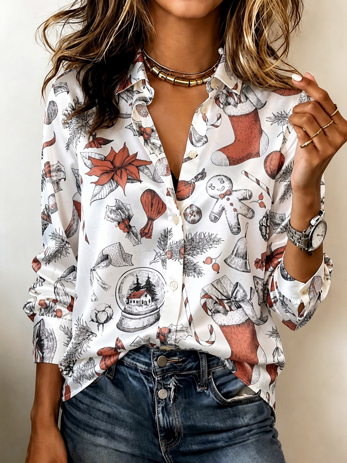 Soft Lapel Long Sleeve Satin B - Women Top Fashion 评论和价格
