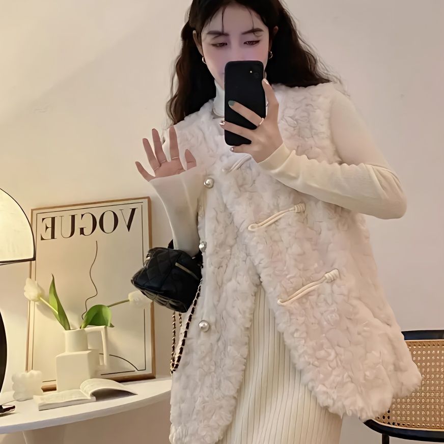 Women's Vests Lamb Plush White - Women'S Fashion Gilet 评论和价格