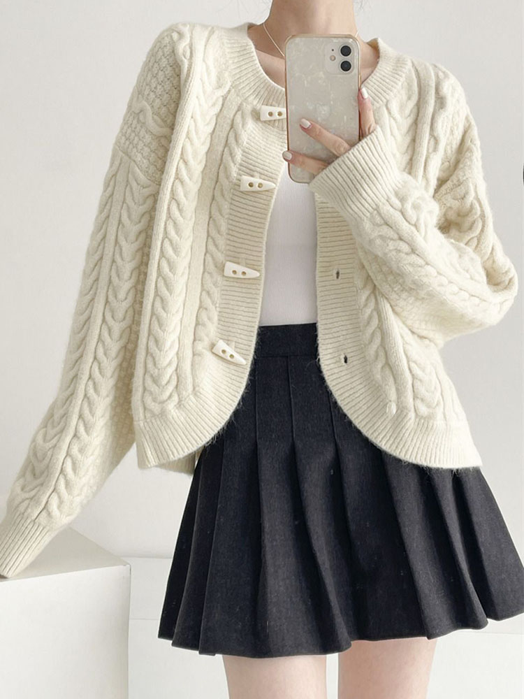 Horn Button Fashion Long Sleev - Women'S Fashion Gilet 评论和价格