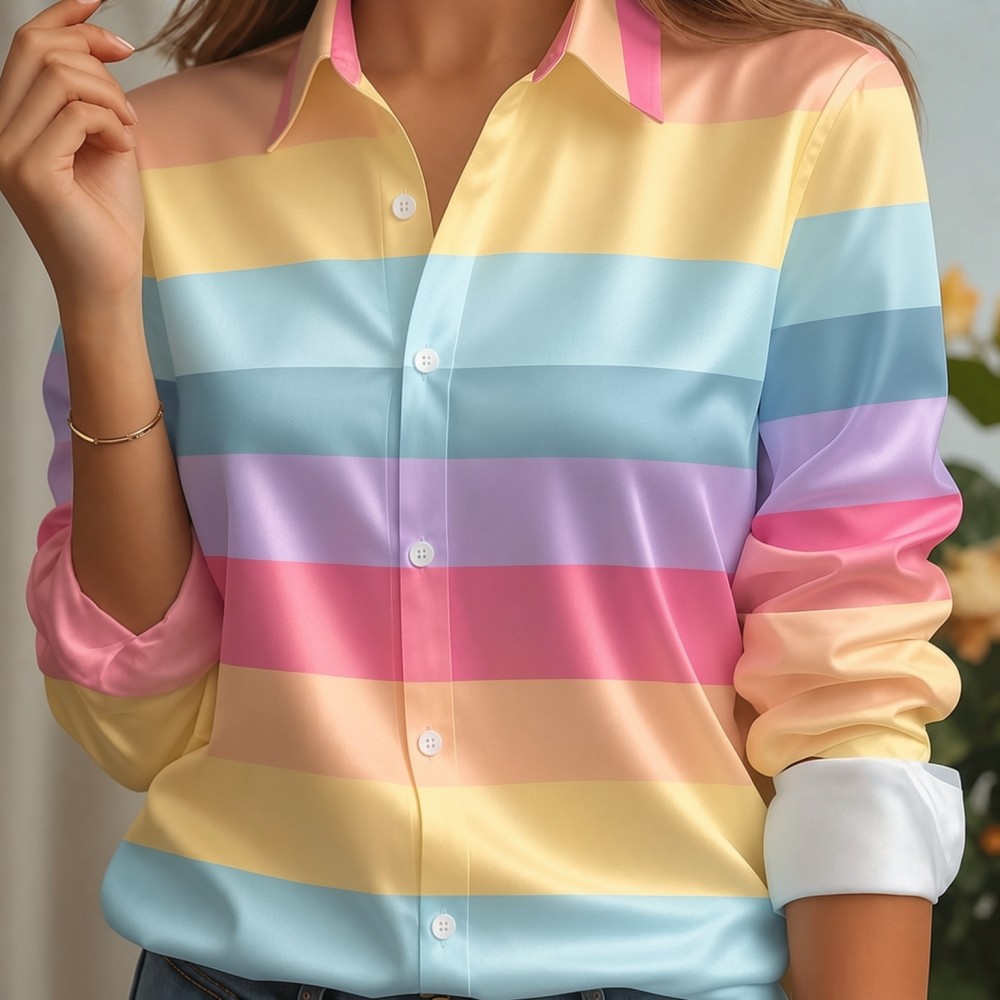 Women Satin Lapel Collar Shirt - Women Top Fashion 评论和价格