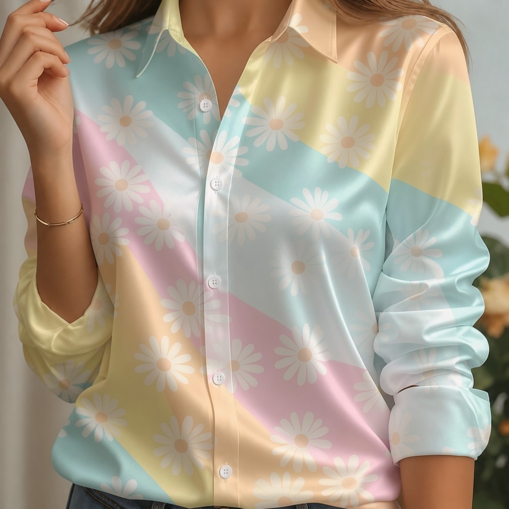 Women Satin Lapel Collar Shirt - Women Top Fashion 评论和价格