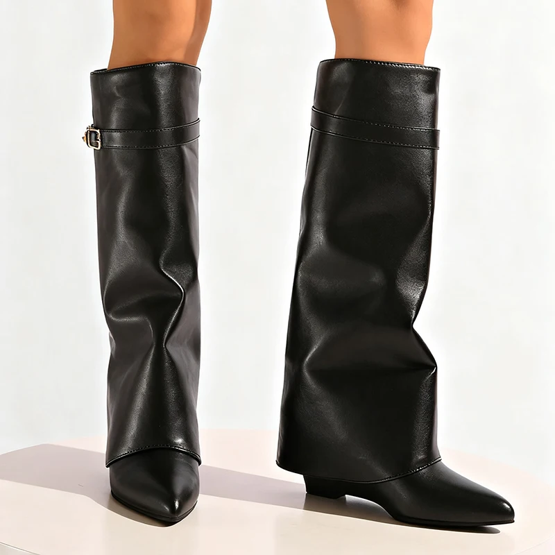 Black Pu Leather Knee High Boo - Women'S Fashion Leather Boots 评论和价格