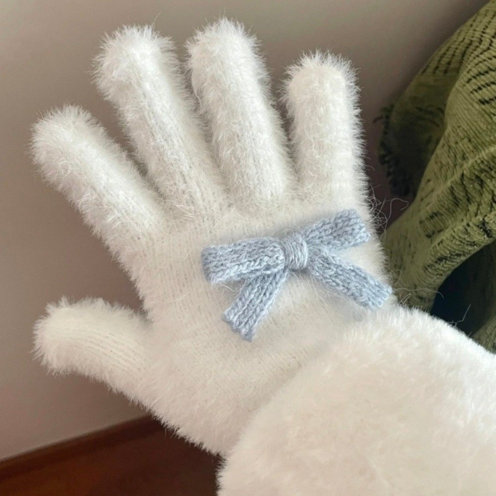 New Blue Bow Gloves Cold Proof - Women Fashion Gloves 评论和价格
