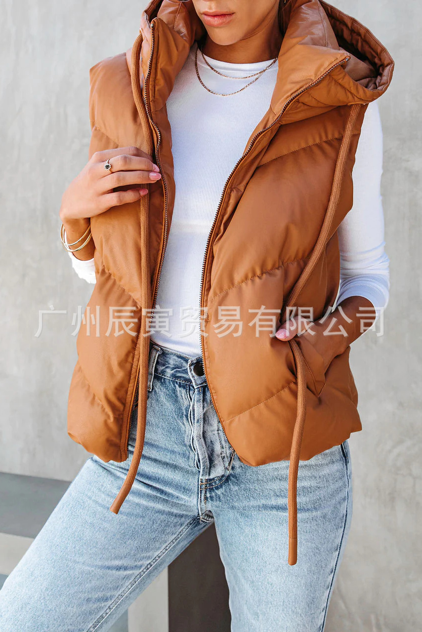 Women's Solid Color Hooded Pad - Women'S Fashion Gilet 评论和价格