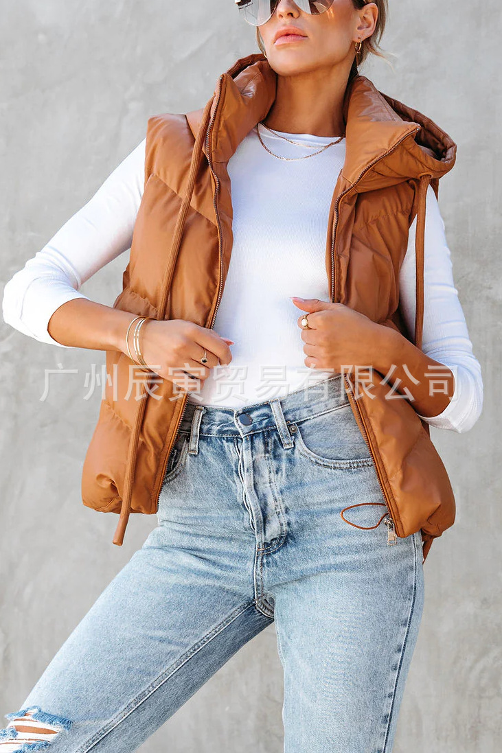 Women's Solid Color Hooded Pad - Women'S Fashion Gilet 评论和价格