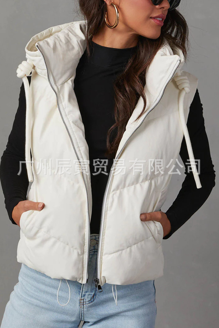 Women's Solid Color Hooded Pad - Women'S Fashion Gilet 评论和价格