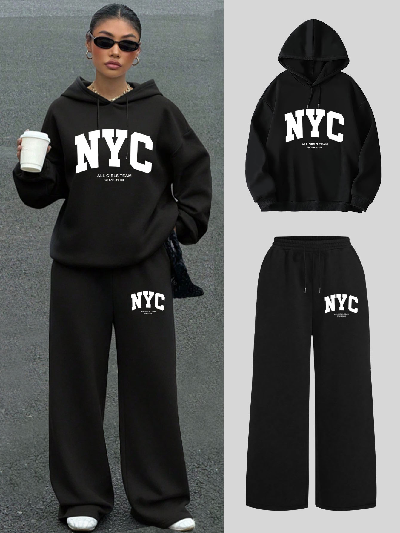 NYC Print Fleece Women Tracksu - Hoodie Women Oversized 评论和价格