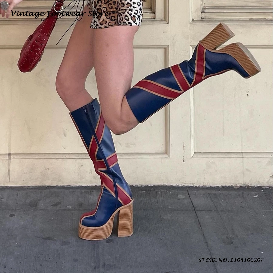 Patchwork Leather Platfrom Kne - Women'S Fashion Leather Boots 评论和价格
