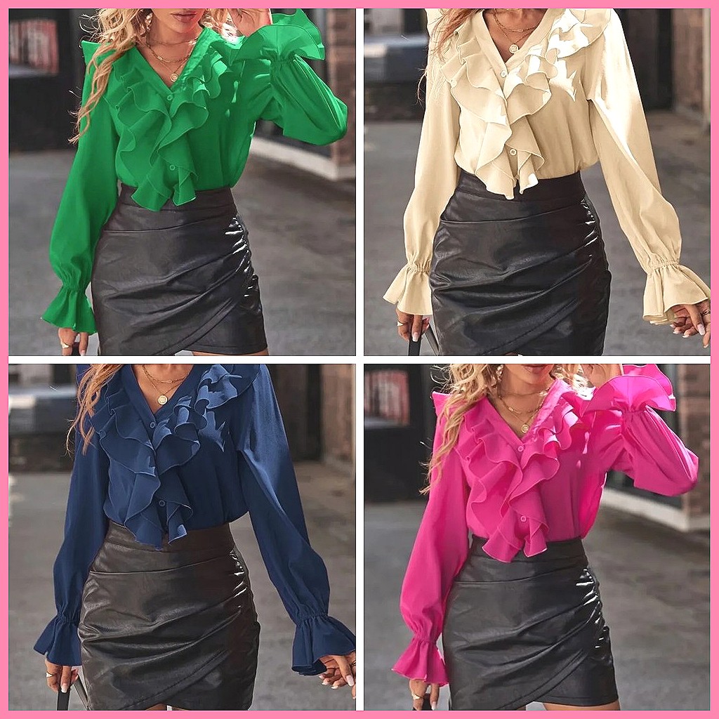2025 Fashion V-Neck Ruffle Fla - Women Top Fashion 评论和价格