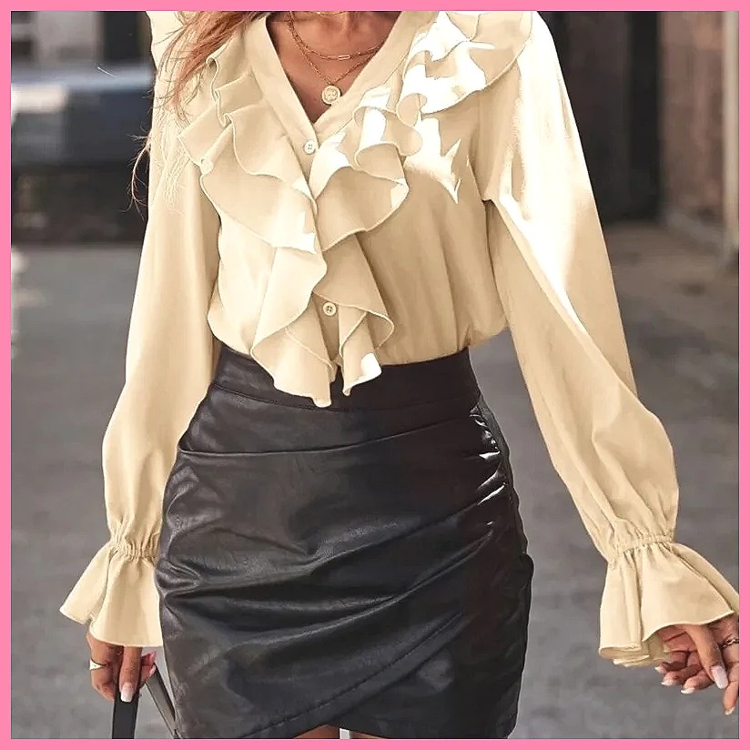 2025 Fashion V-Neck Ruffle Fla - Women Top Fashion 评论和价格