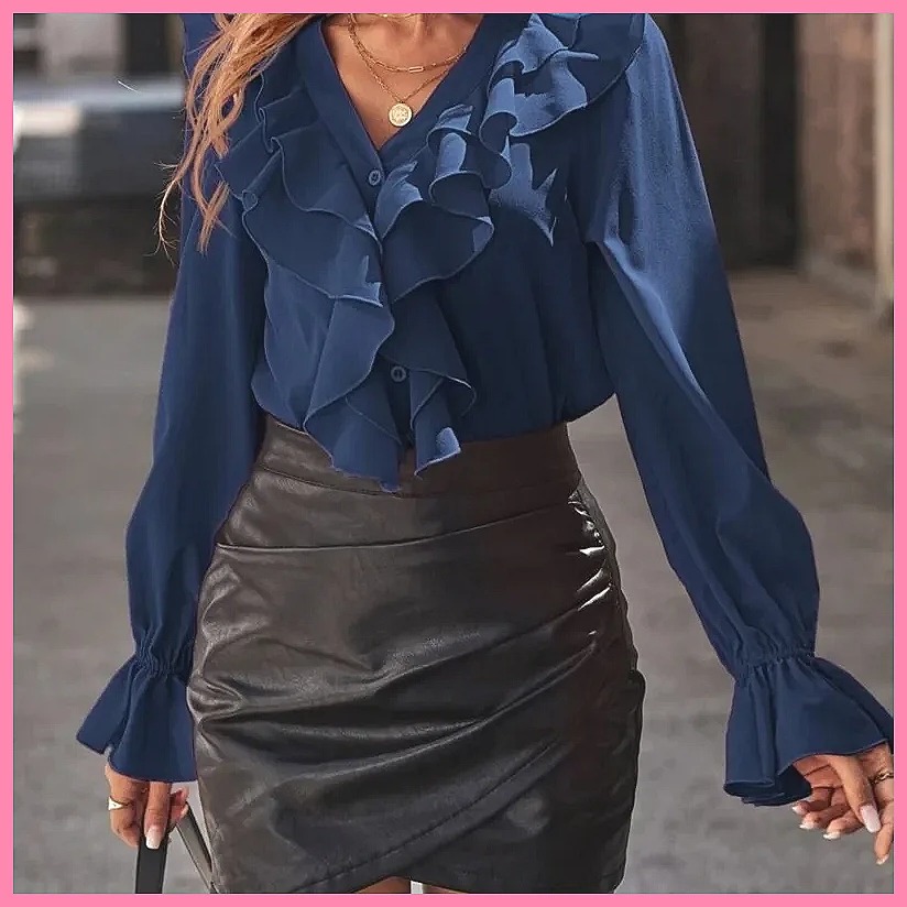 2025 Fashion V-Neck Ruffle Fla - Women Top Fashion 评论和价格