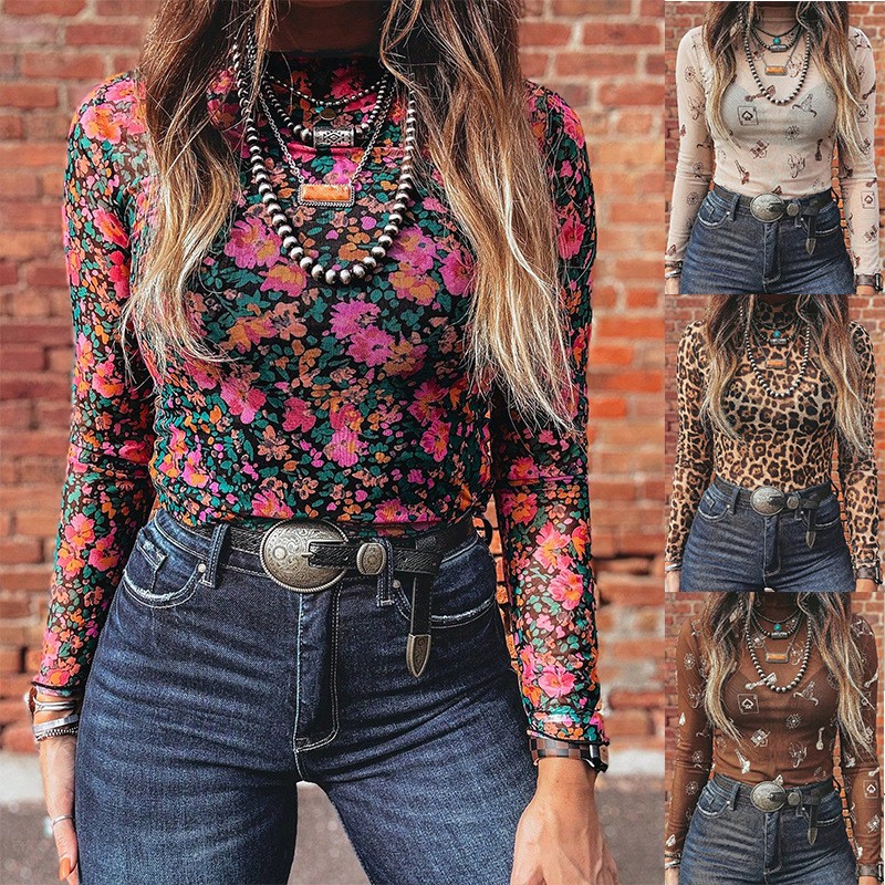 Women's Autumn Mesh Turtleneck - Women Fashion Blouse 评论和价格
