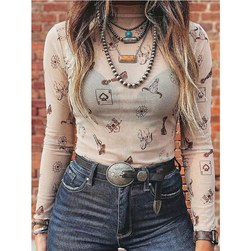 Women's Autumn Mesh Turtleneck - Women Fashion Blouse 评论和价格