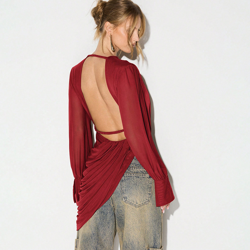 V Neck Mesh Tops Solid T Shirt - Women Top Fashion 评论和价格