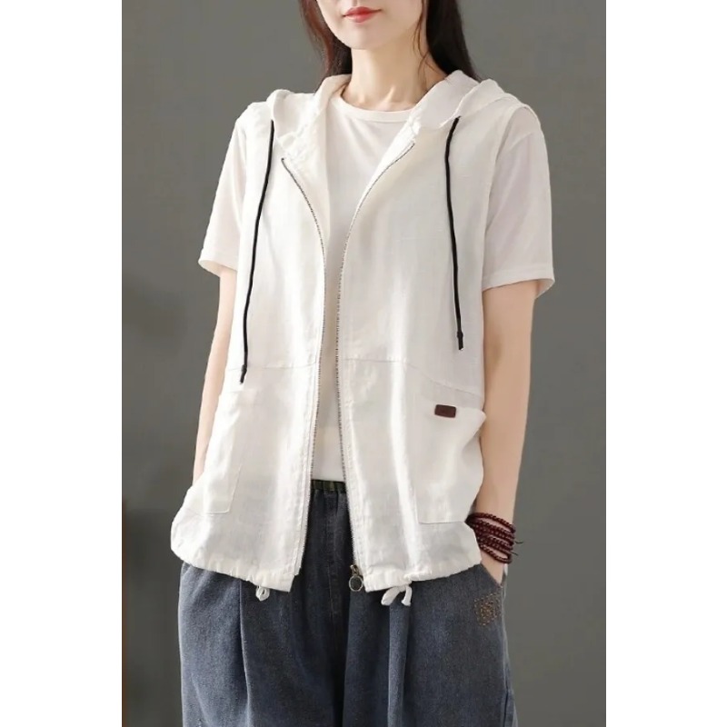 Womens White Linen Blend Hoode - Women'S Fashion Gilet 评论和价格