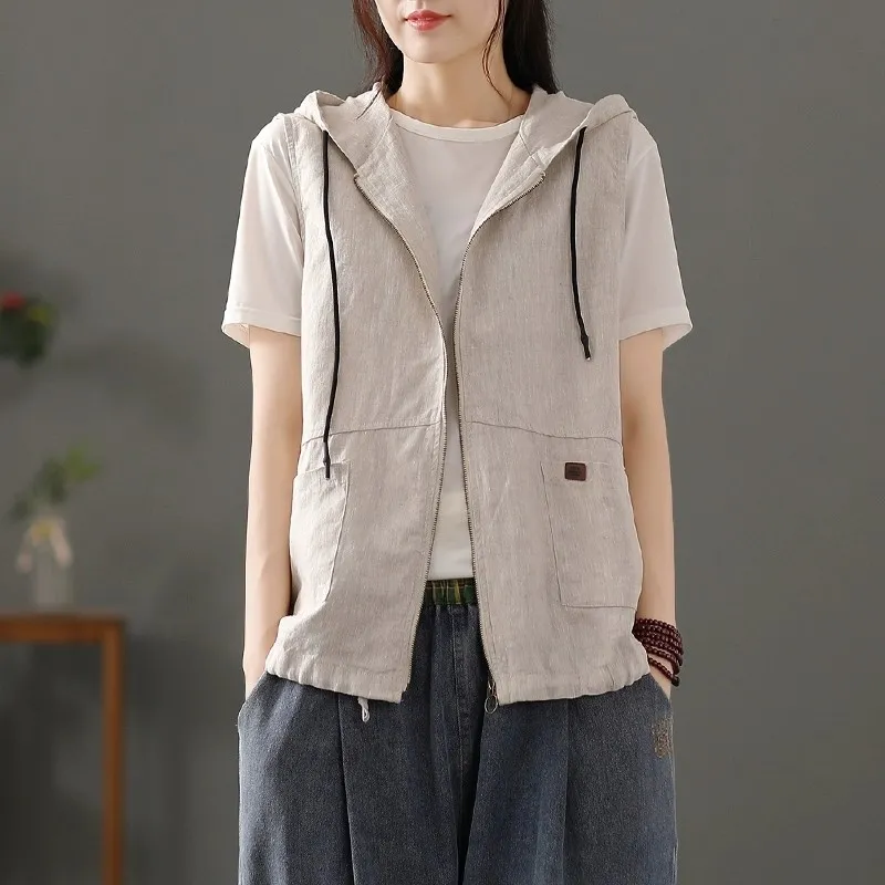 Womens White Linen Blend Hoode - Women'S Fashion Gilet 评论和价格