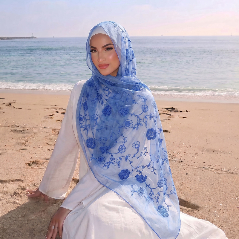 Floral Embroidery Muslim Hijab - Women Fashion Wear 评论和价格