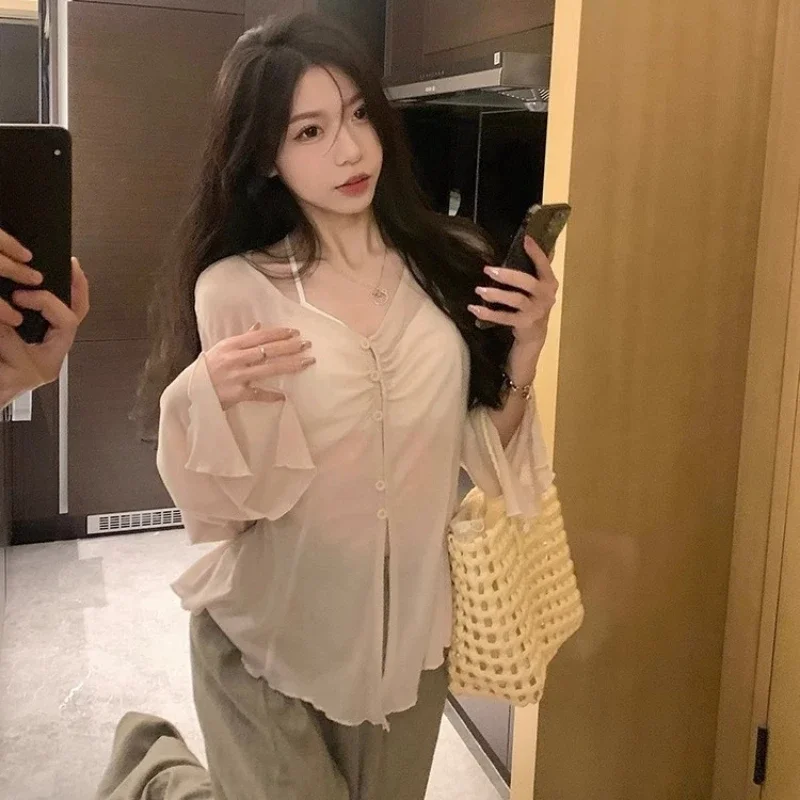 Sheer Flare Sleeve Blouse - Y2 - Women Fashion Blouse 评论和价格
