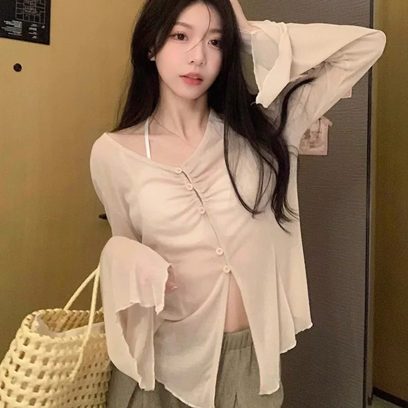 Sheer Flare Sleeve Blouse - Y2 - Women Fashion Blouse 评论和价格