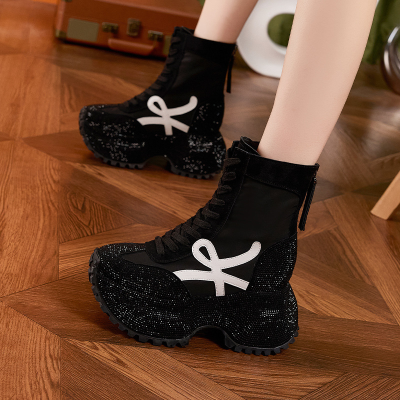Women's Thick Sole High-top Fa - Women'S Fashion Leather Boots 评论和价格