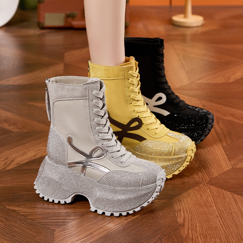 Women's Thick Sole High-top Fa - Women'S Fashion Leather Boots 评论和价格