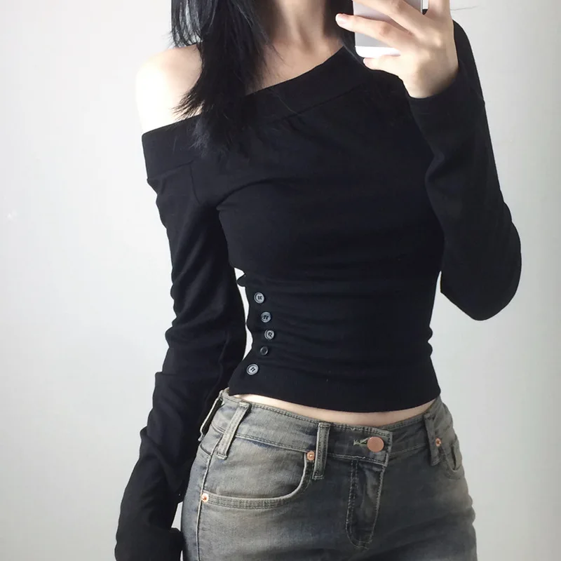 Y2K Vintage Pleated Button T-S - Women Top Fashion 评论和价格