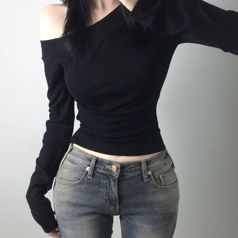 Y2K Vintage Pleated Button T-S - Women Top Fashion 评论和价格