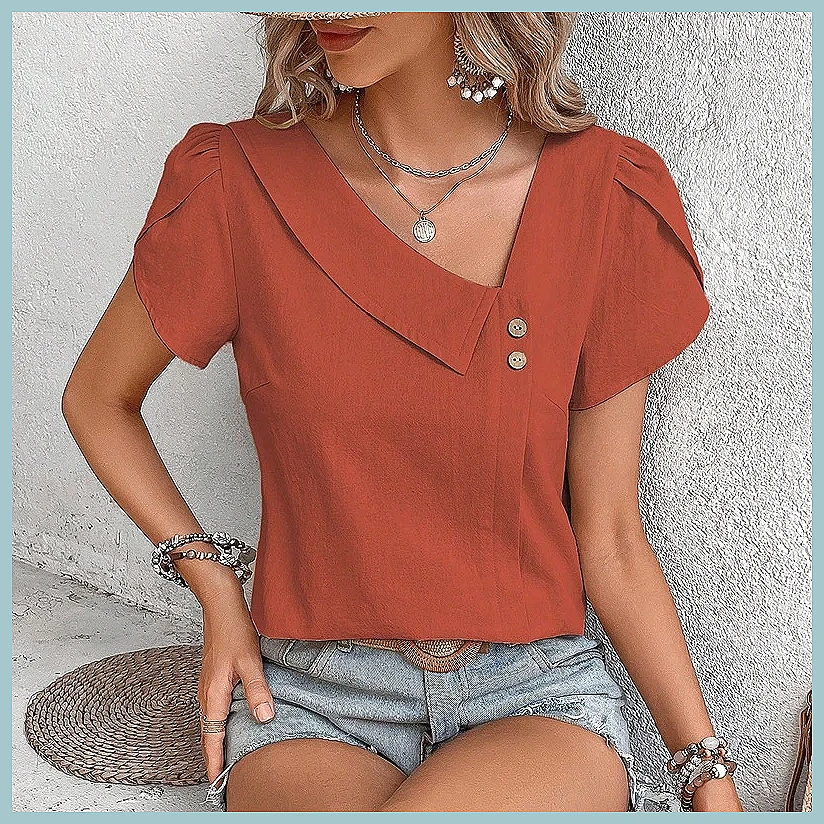 2024 Summer Vintage Solid Colo - Women Top Fashion 评论和价格