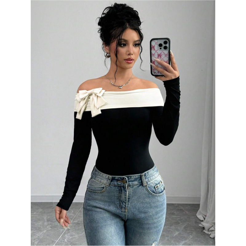 Bowknot Decor Off Shoulder Bod - Women Fashion Wear 评论和价格